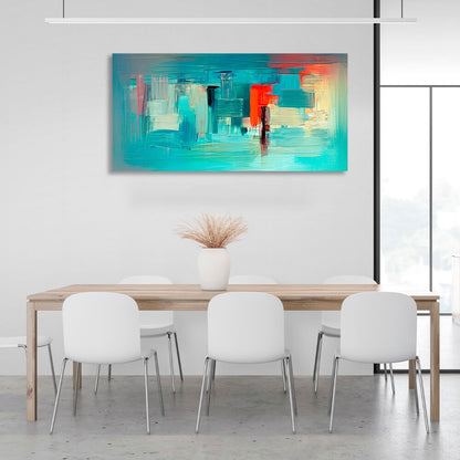 Brush strokes in blue with red and blue Abstraction Canvas Wall Art Print