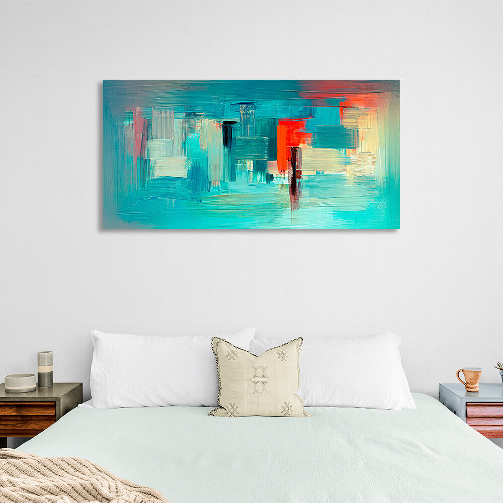 Brush strokes in blue with red and blue Abstraction Canvas Wall Art Print