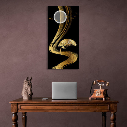 Golden lines golden tree on the background of the moon Abstraction Canvas Wall Art Print