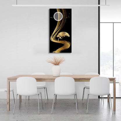 Golden lines golden tree on the background of the moon Abstraction Canvas Wall Art Print