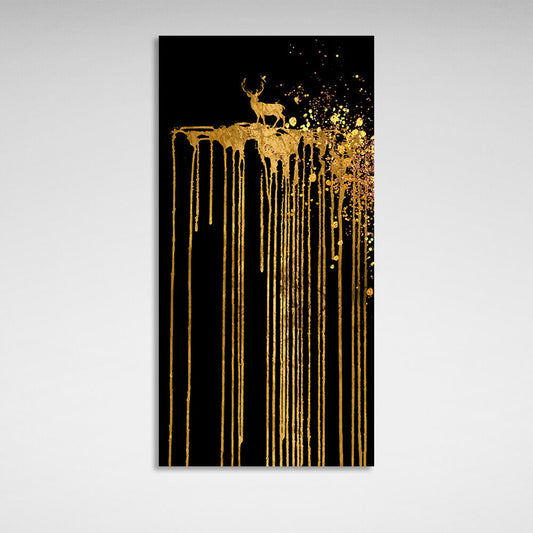 Gold deer with gold lines and spots on a black background Abstraction Canvas Wall Art Print