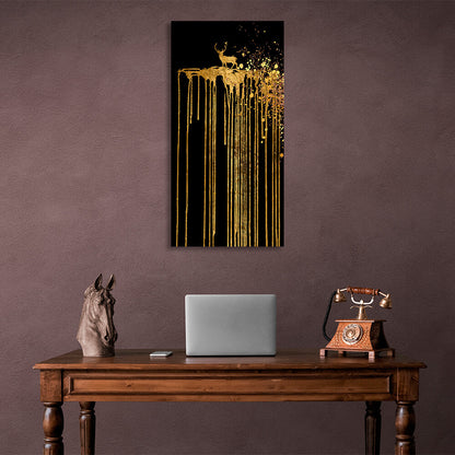 Gold deer with gold lines and spots on a black background Abstraction Canvas Wall Art Print