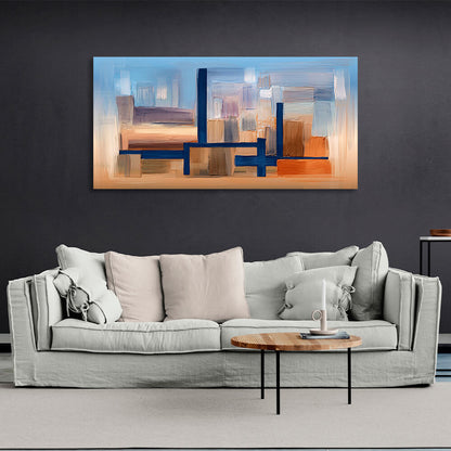 With a pronounced blue color against a background of blue and orange Abstraction Canvas Wall Art Print