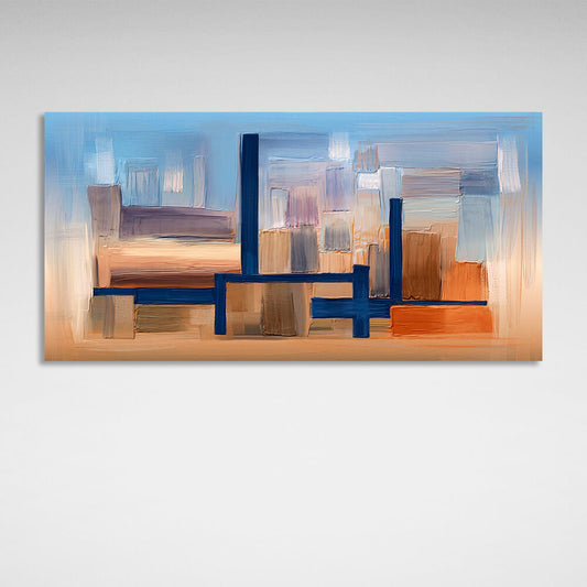 With a pronounced blue color against a background of blue and orange Abstraction Canvas Wall Art Print