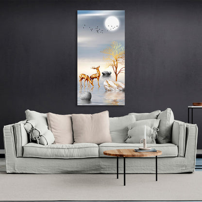 Three stones two deer two birds and the moon Abstraction Canvas Wall Art Print