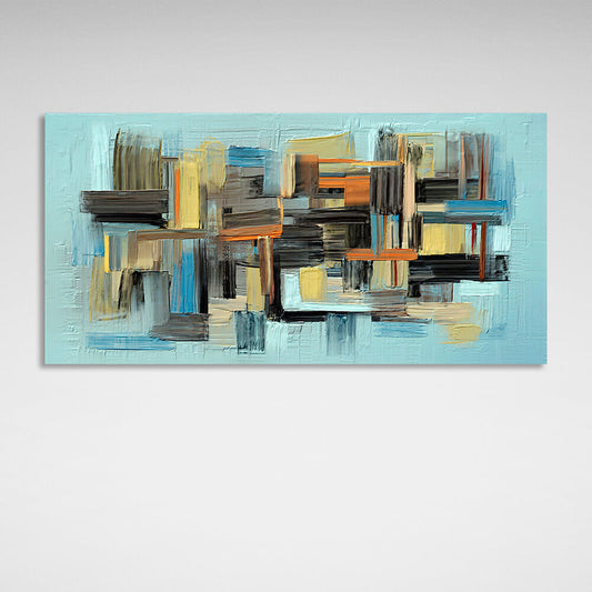 Abstraction blue color with black orange and yellow details Abstraction Canvas Wall Art Print