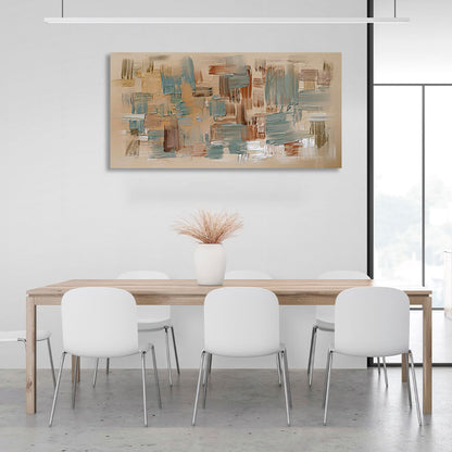 Light brown abstract with blue and dark brown details Abstraction Canvas Wall Art Print