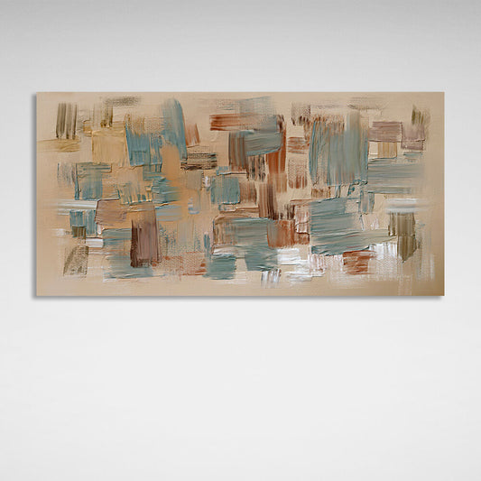 Light brown abstract with blue and dark brown details Abstraction Canvas Wall Art Print