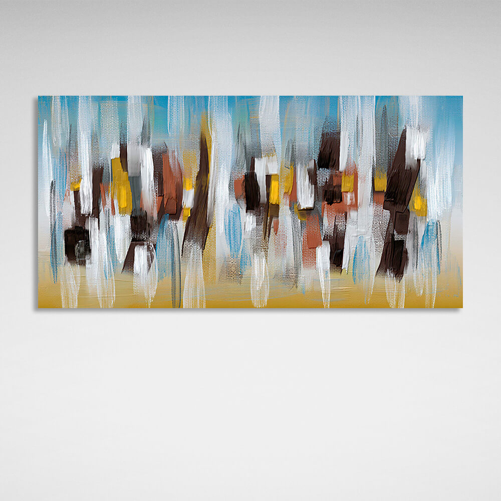 White vertical lines on a yellow-blue background Abstraction Canvas Wall Art Print