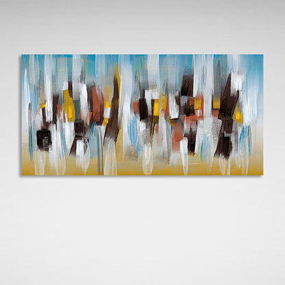 White vertical lines on a yellow-blue background Abstraction Canvas Wall Art Print