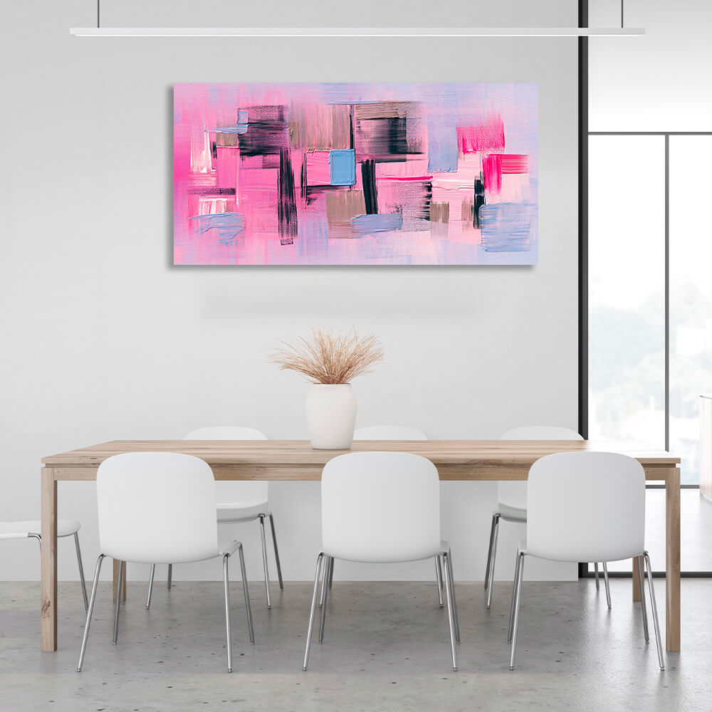 Blue and pink abstract with black details Abstraction Canvas Wall Art Print