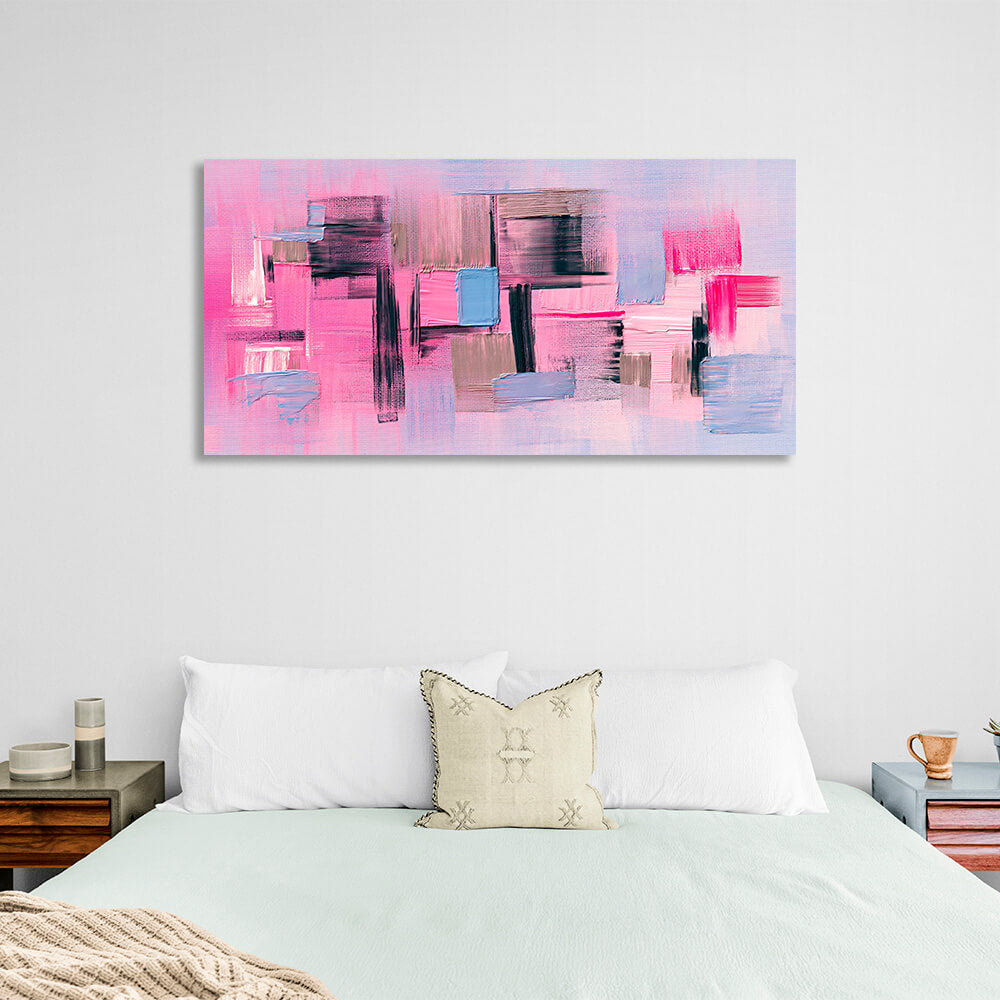 Blue and pink abstract with black details Abstraction Canvas Wall Art Print