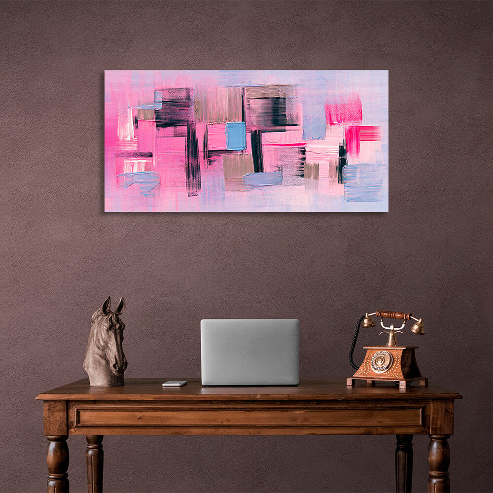 Blue and pink abstract with black details Abstraction Canvas Wall Art Print