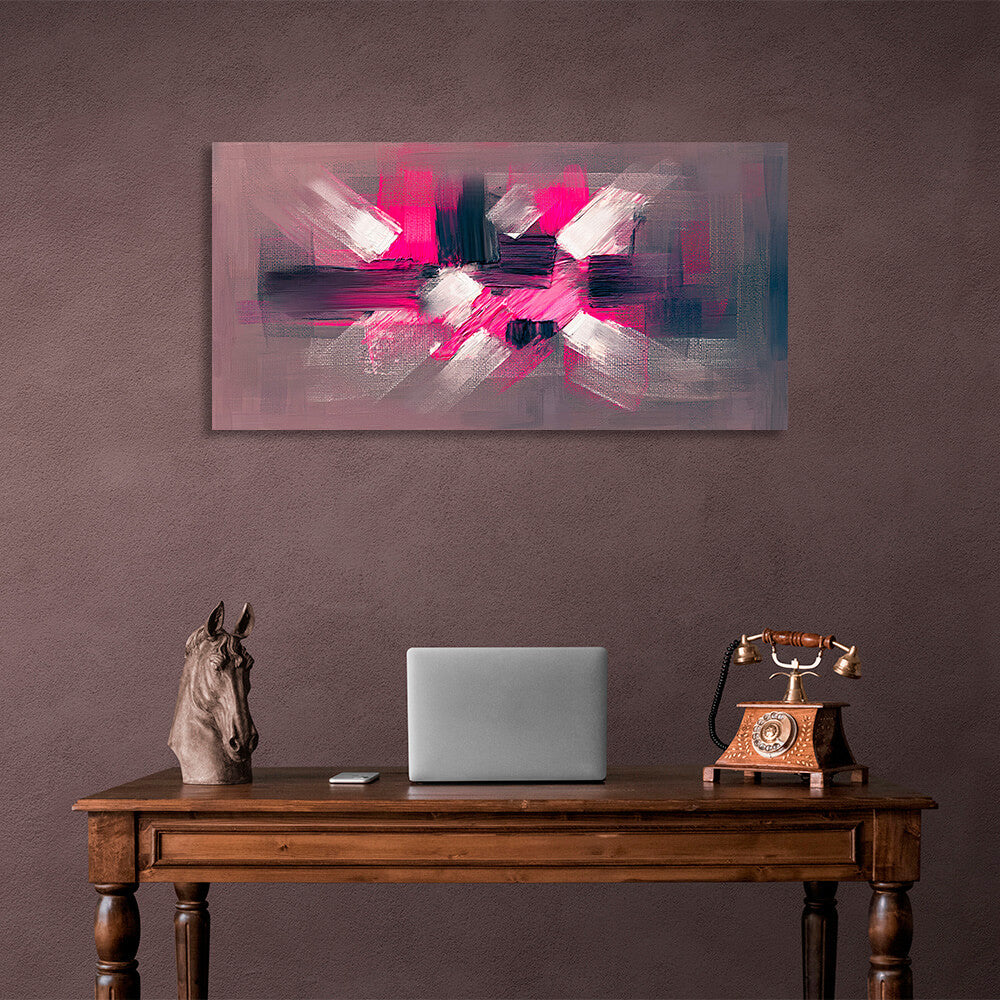 Dark abstract reduced to center white and bright pink colors Abstraction Canvas Wall Art Print