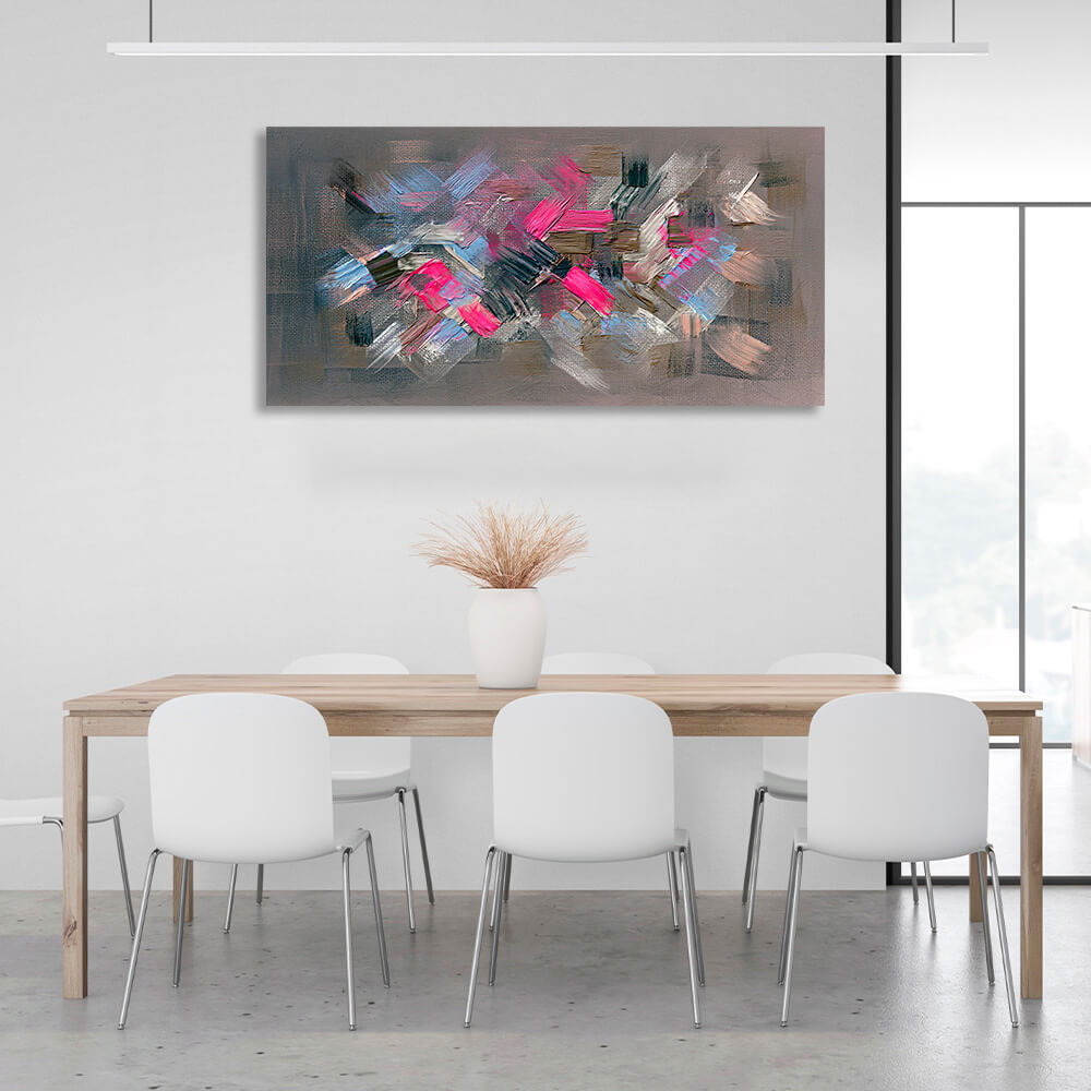 Beige blue and pink abstract brush strokes Abstraction Canvas Wall Art Print