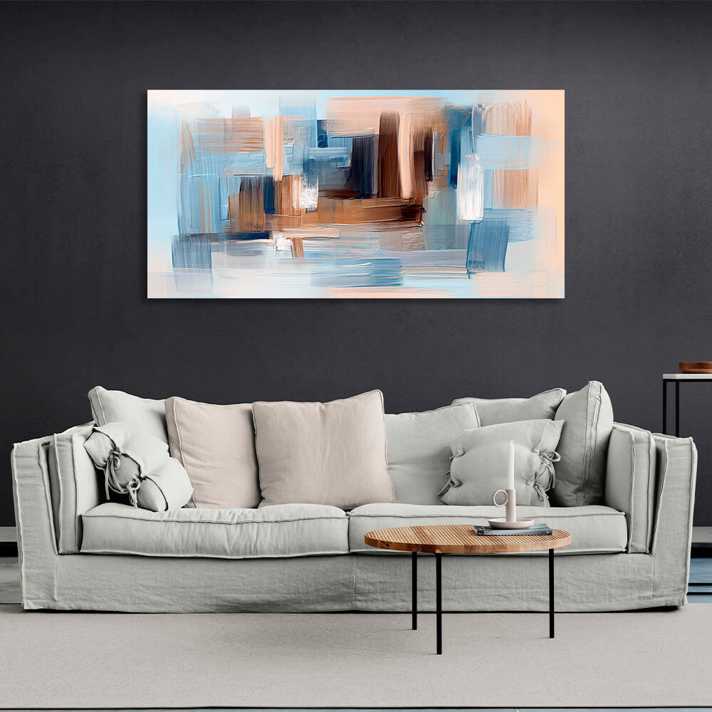 Light abstract beige blue and white color scheme Abstraction Canvas Wall Art Print