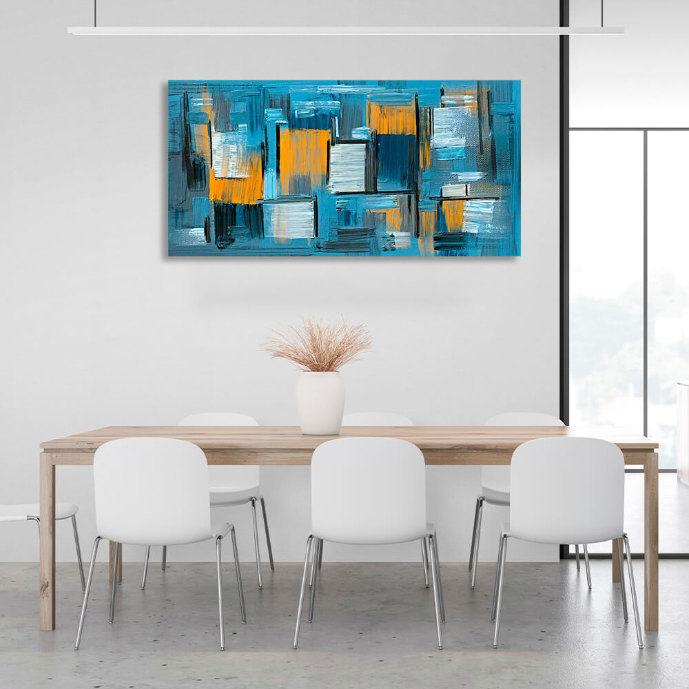 Blue abstract with yellow details Abstraction Canvas Wall Art Print