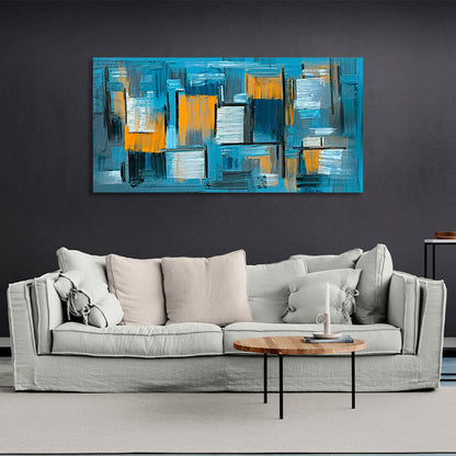 Blue abstract with yellow details Abstraction Canvas Wall Art Print