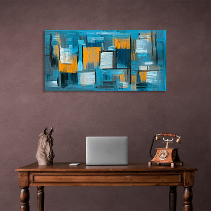 Blue abstract with yellow details Abstraction Canvas Wall Art Print