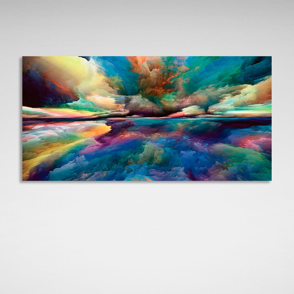 Cloud abstract in blue yellow orange colors Abstraction Canvas Wall Art Print