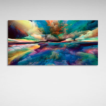 Cloud abstract in blue yellow orange colors Abstraction Canvas Wall Art Print