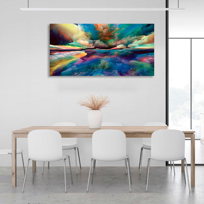 Cloud abstract in blue yellow orange colors Abstraction Canvas Wall Art Print