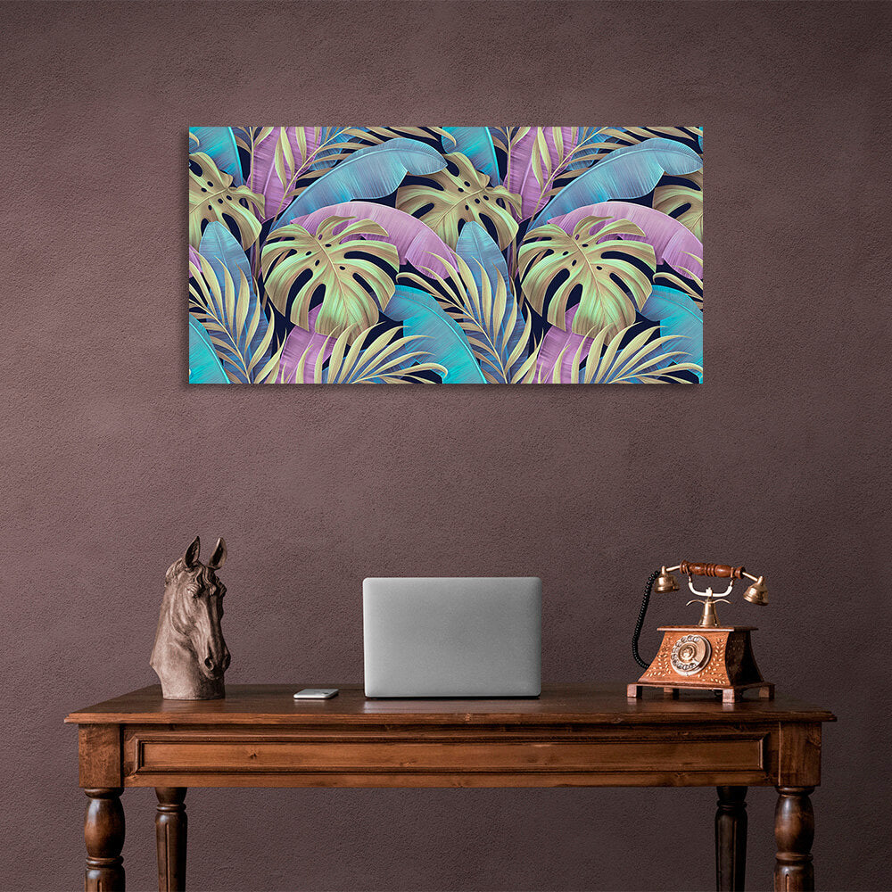 Multicolored tropical leaves background Canvas Wall Art Print