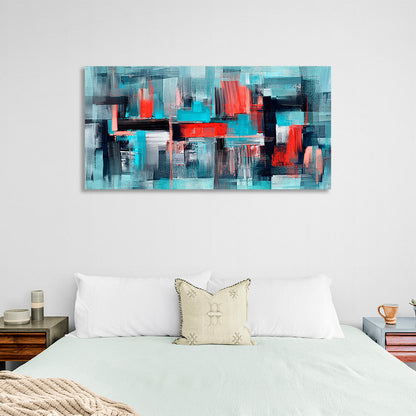 Turquoise abstract with red and black details Abstraction Canvas Wall Art Print