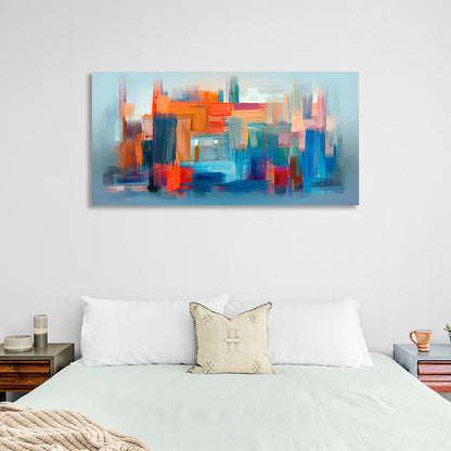 Red abstract with a strong blue color Abstraction Canvas Wall Art Print