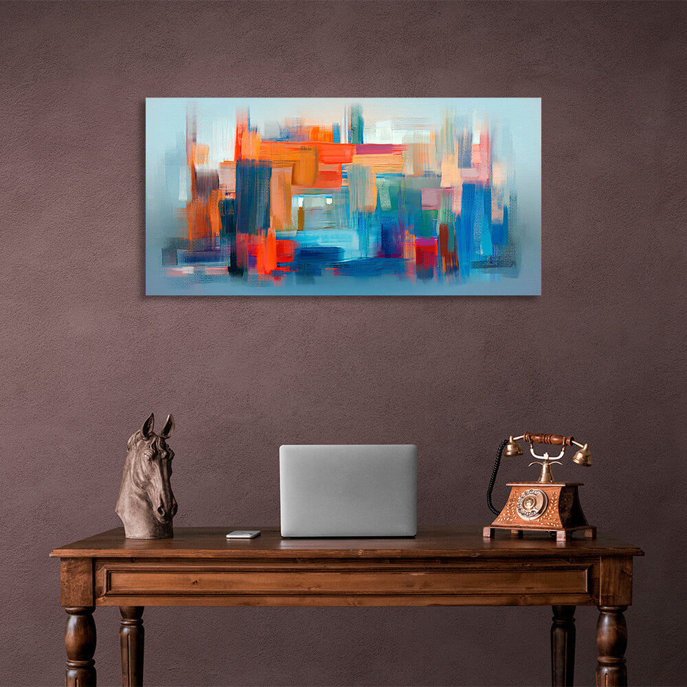 Red abstract with a strong blue color Abstraction Canvas Wall Art Print