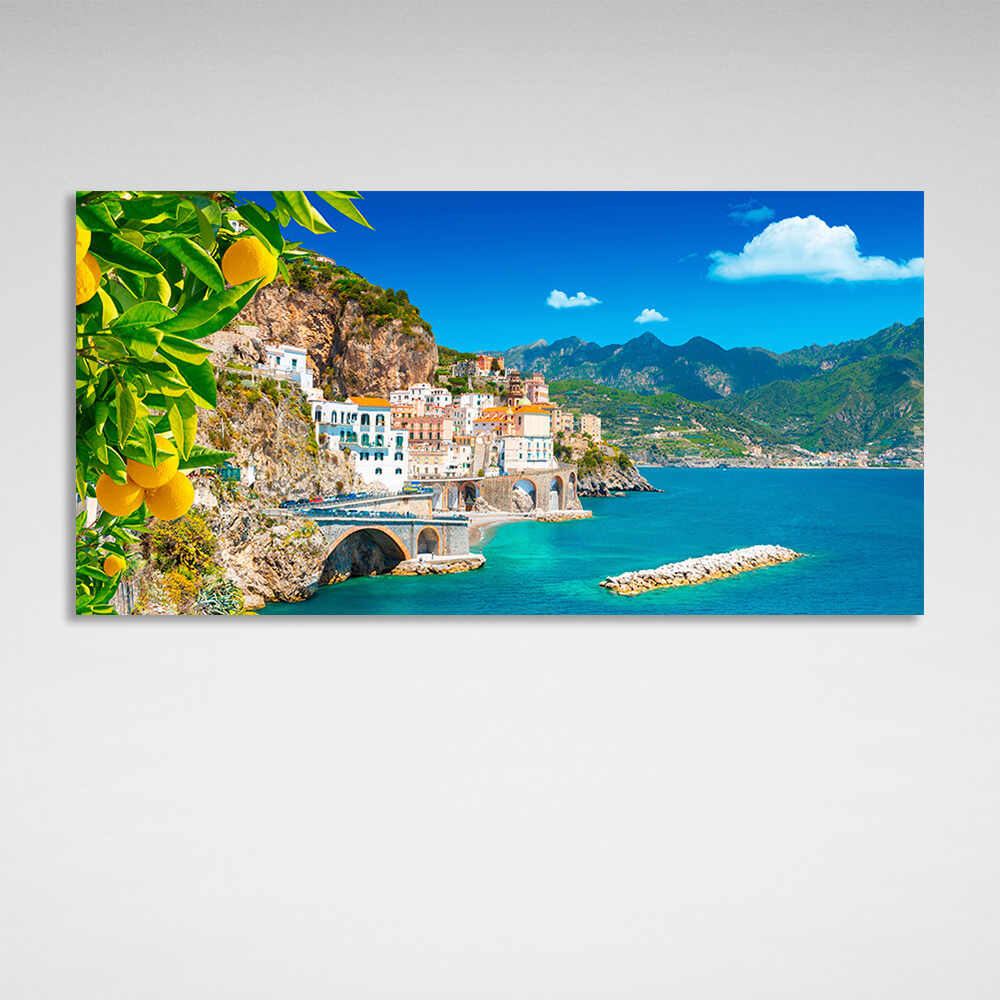 A city in the sea against the cliffs Canvas Wall Art Print