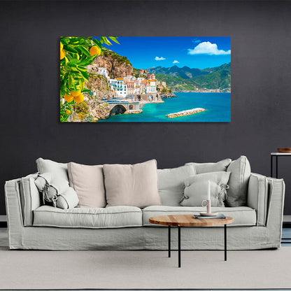 A city in the sea against the cliffs Canvas Wall Art Print