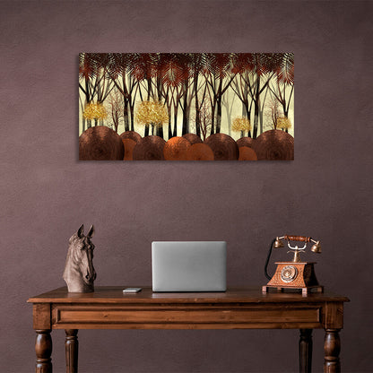 4 golden trees in a forest of tall trees Canvas Wall Art Print