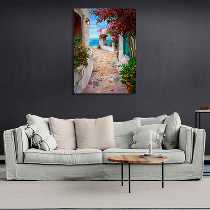 The alley between the houses to the sea Canvas Wall Art Print