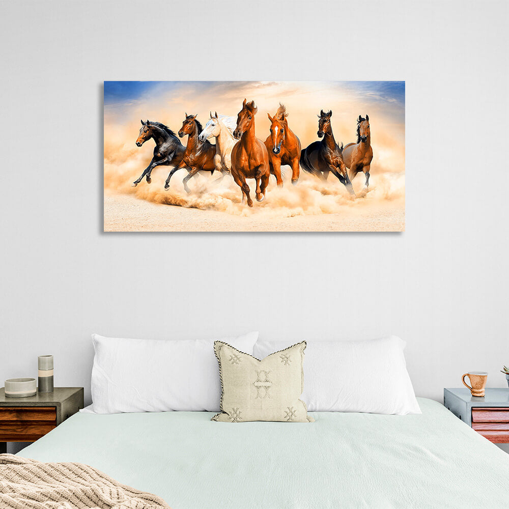 Seven horses running in the cavernous wildernessCanvas Wall Art Print