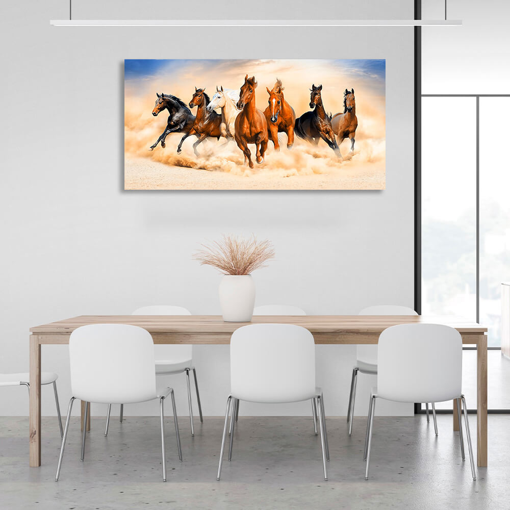 Seven horses running in the cavernous wildernessCanvas Wall Art Print