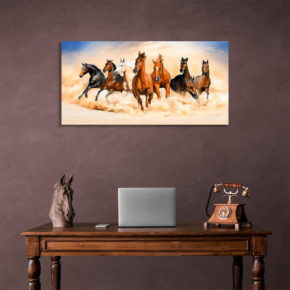 Seven horses running in the cavernous wildernessCanvas Wall Art Print