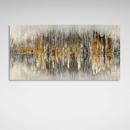 The silhouette of the city is a gray-gold color Abstraction Canvas Wall Art Print