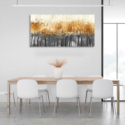 Golden trees on dark poles in the fog Canvas Wall Art Print