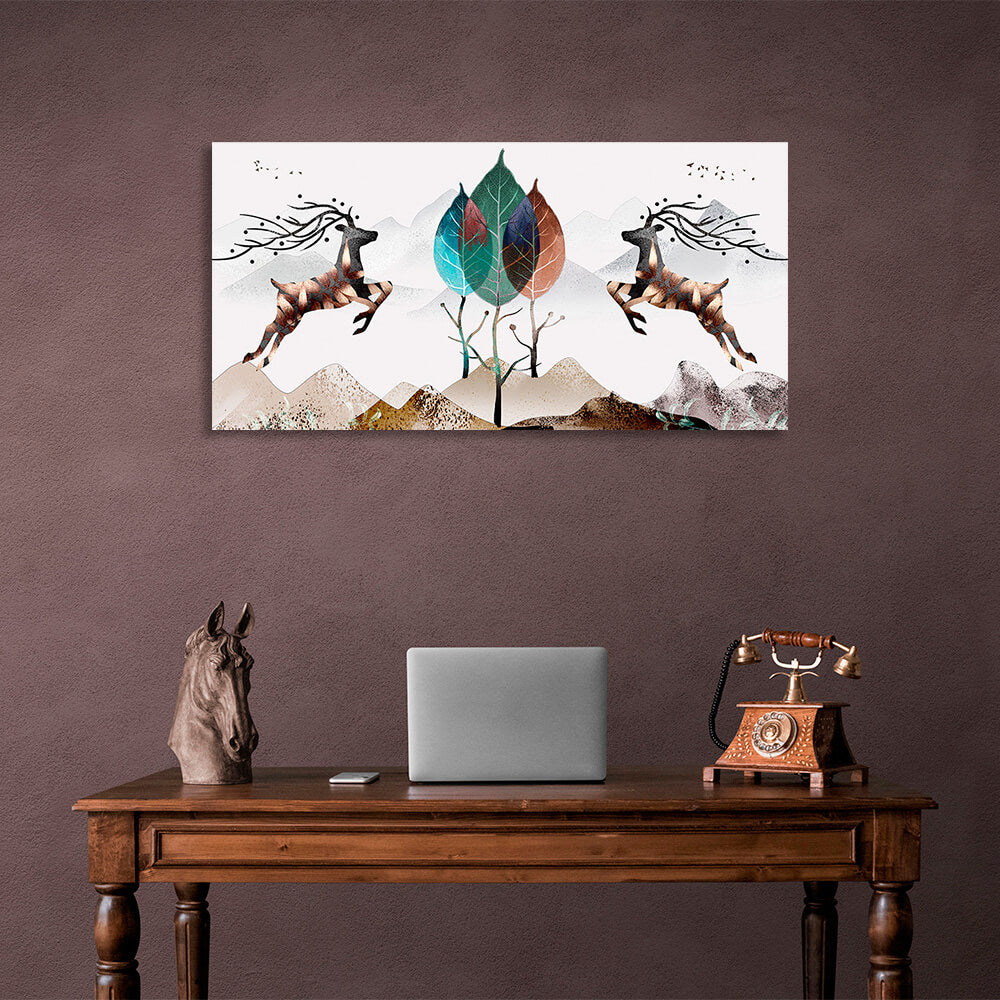 Two deer in the mountains Abstraction Canvas Wall Art Print