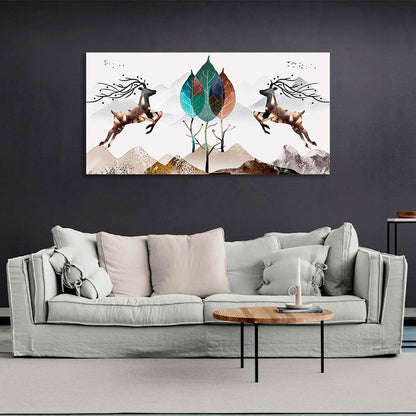 Two deer in the mountains Abstraction Canvas Wall Art Print