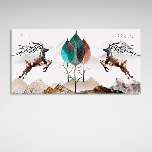 Two deer in the mountains Abstraction Canvas Wall Art Print