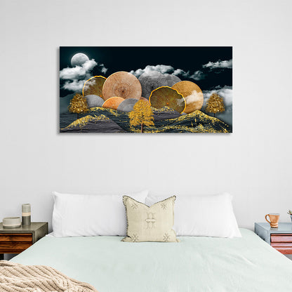 Mountain trees in gold and gray colors Abstraction Canvas Wall Art Print