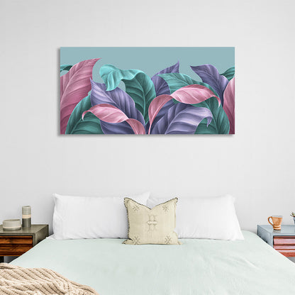 Tropical leaves in green purple and pink colors Canvas Wall Art Print