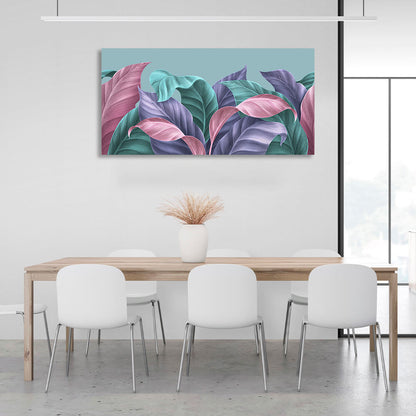 Tropical leaves in green purple and pink colors Canvas Wall Art Print