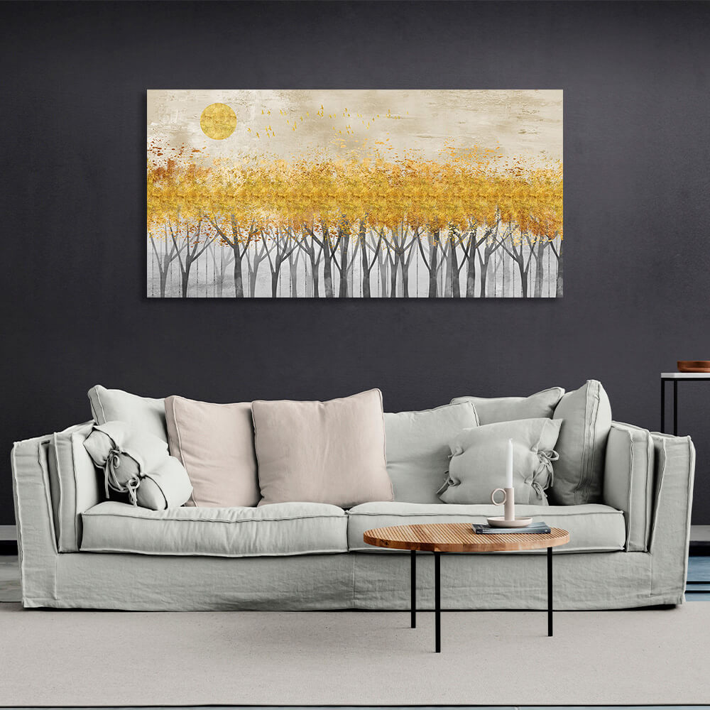 Gray trees with golden tops and moonlight Canvas Wall Art Print