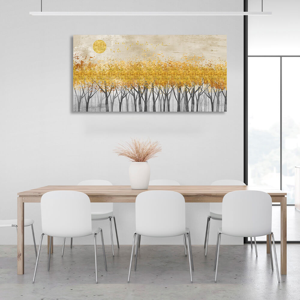 Gray trees with golden tops and moonlight Canvas Wall Art Print