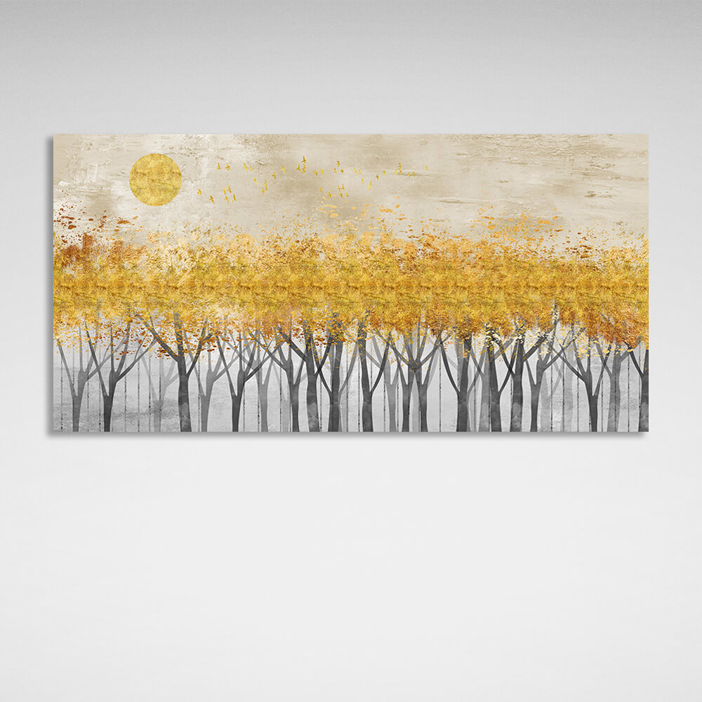 Gray trees with golden tops and moonlight Canvas Wall Art Print