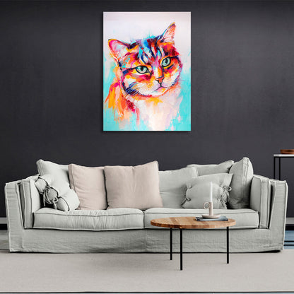 Multicolored cat imitation drawing Canvas Wall Art Print