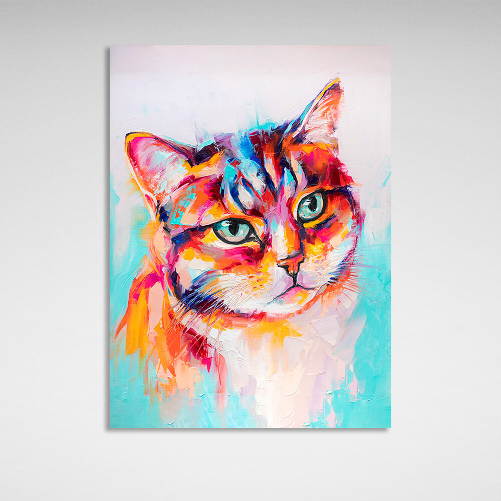 Multicolored cat imitation drawing Canvas Wall Art Print